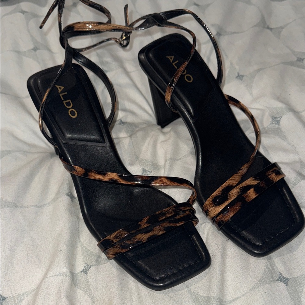 Aldo Black and Brown Animal Print Heels